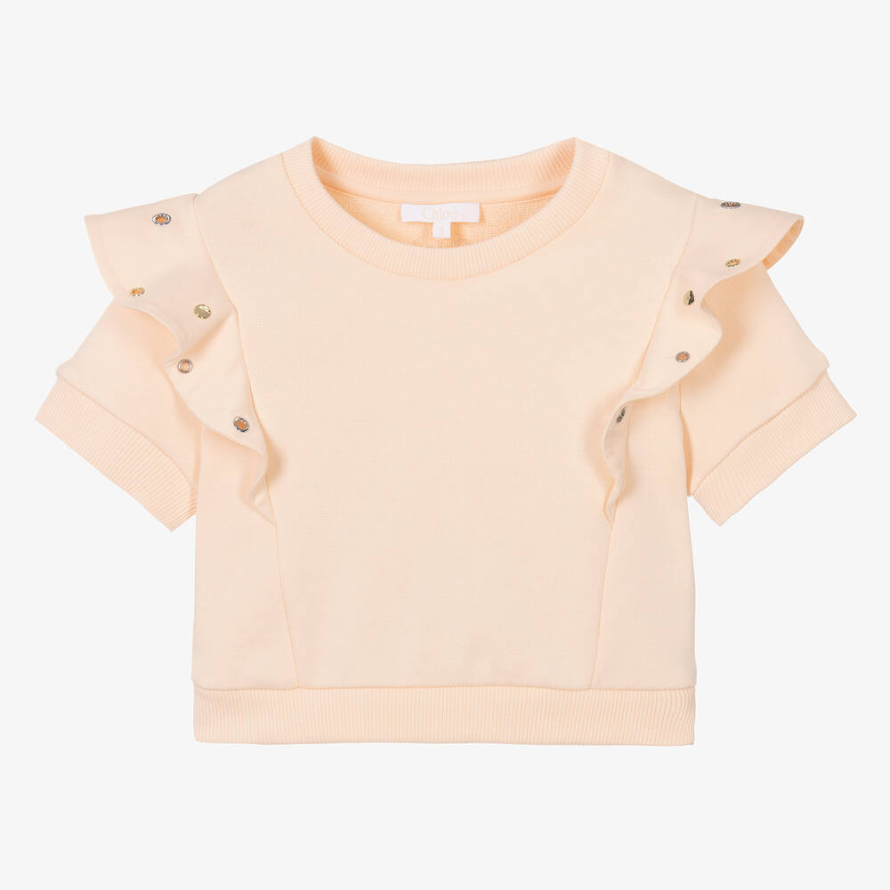 Chloé-Розовый свитшот с рюшами с перфорацией для девочек | Childrensalon Outlet