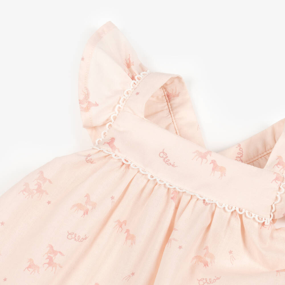 Chloé-Girls Pale Pink Ruffled Cotton Dress | Childrensalon Outlet
