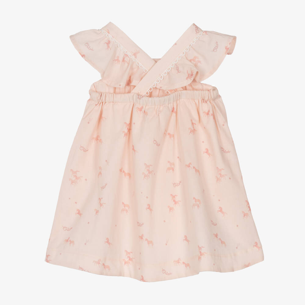 Chloé-Girls Pale Pink Ruffled Cotton Dress | Childrensalon Outlet