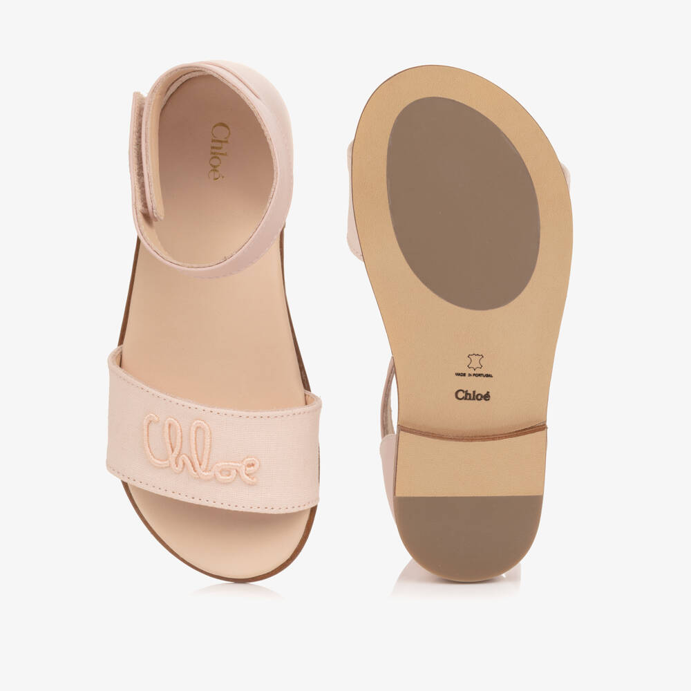 Chloé-Girls Pale Pink Velcro Script Logo Sandals | Childrensalon Outlet