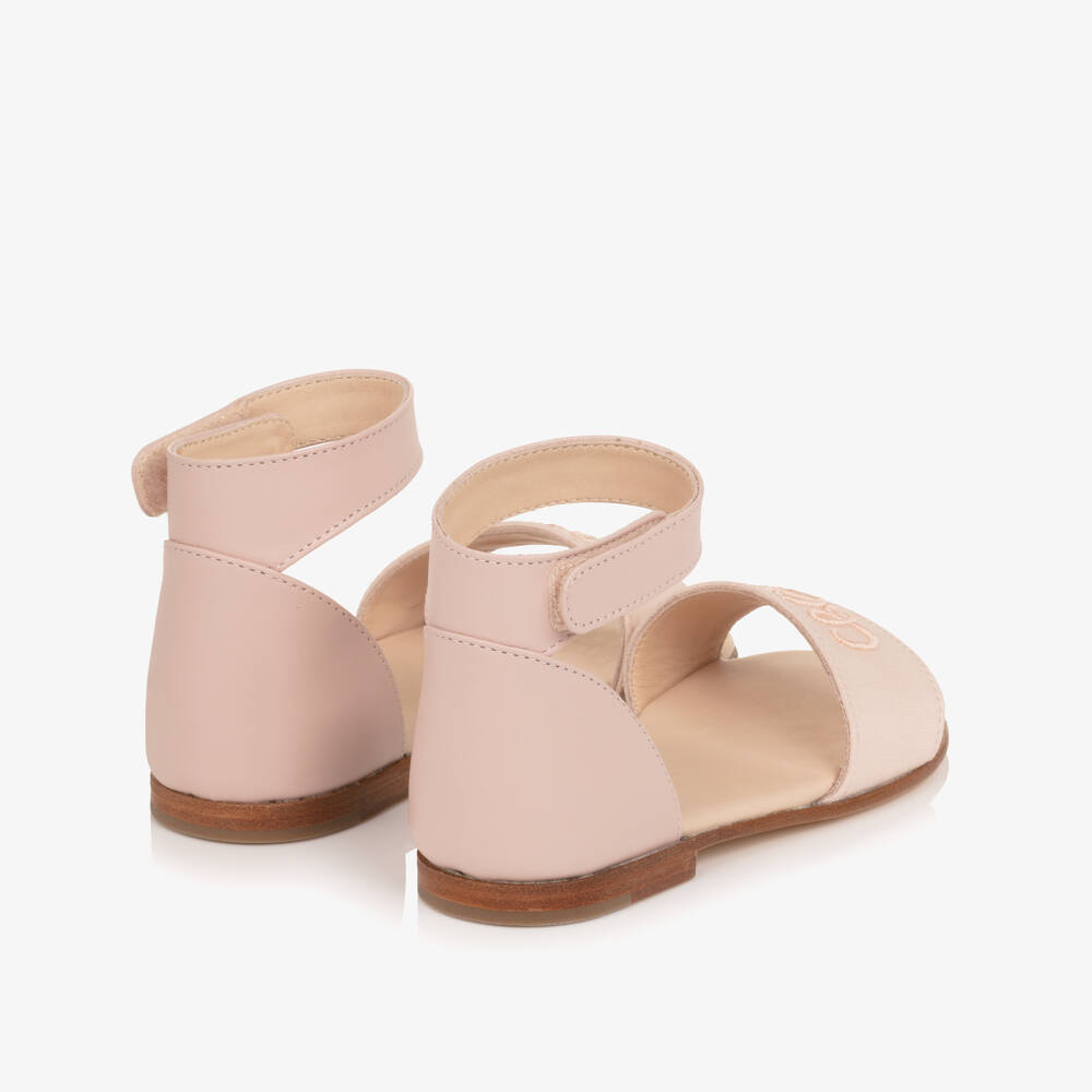 Chloé-Girls Pale Pink Velcro Script Logo Sandals | Childrensalon Outlet