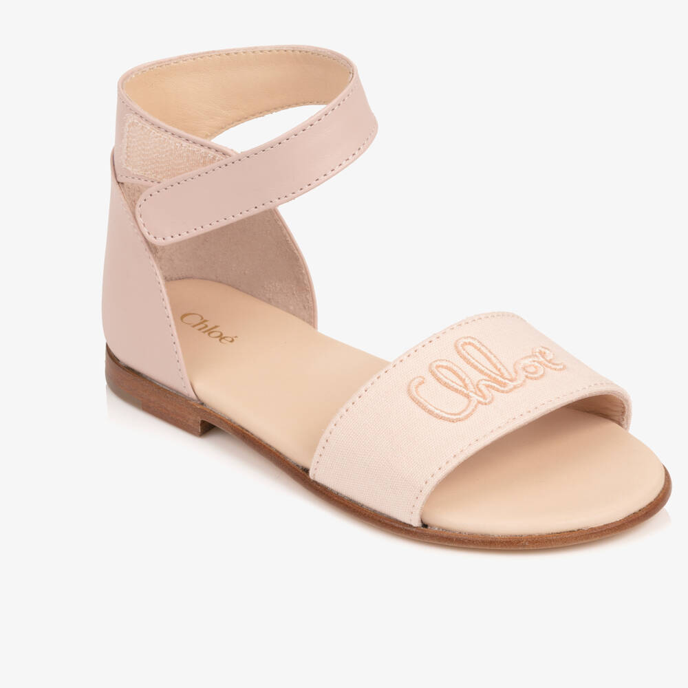 Chloé-Girls Pale Pink Velcro Script Logo Sandals | Childrensalon Outlet