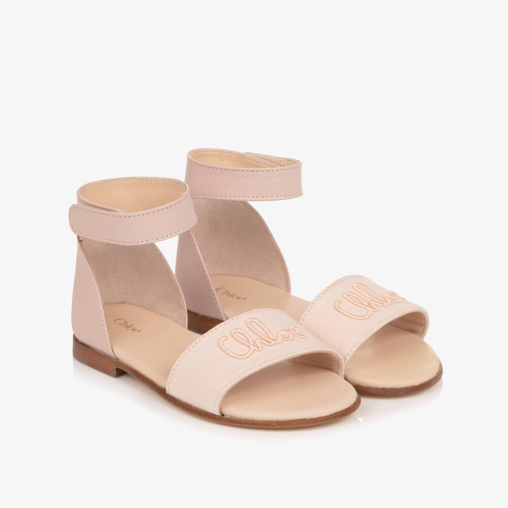 Chloé-Girls Pale Pink Velcro Script Logo Sandals | Childrensalon Outlet