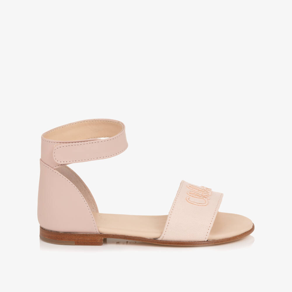 Chloé-Girls Pale Pink Velcro Script Logo Sandals | Childrensalon Outlet