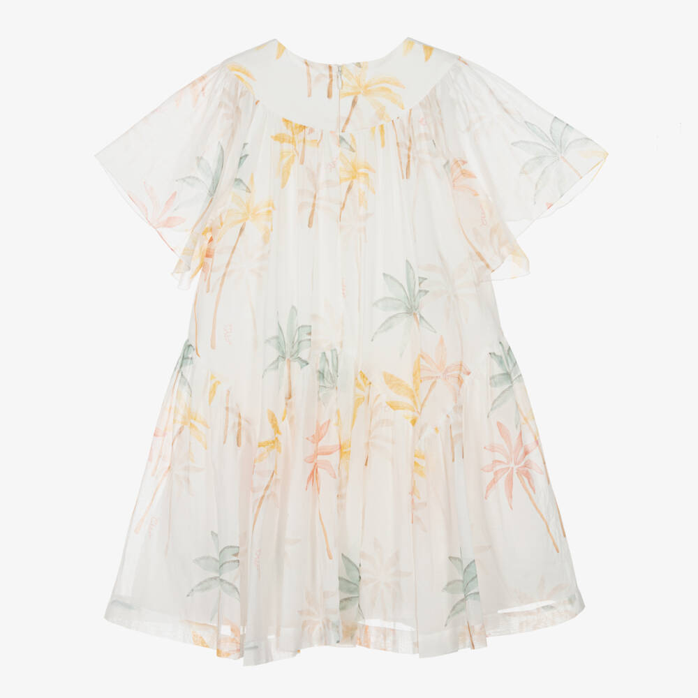 Chloé-Girls Palm-Patterned Ivory Cotton Dress | Childrensalon Outlet