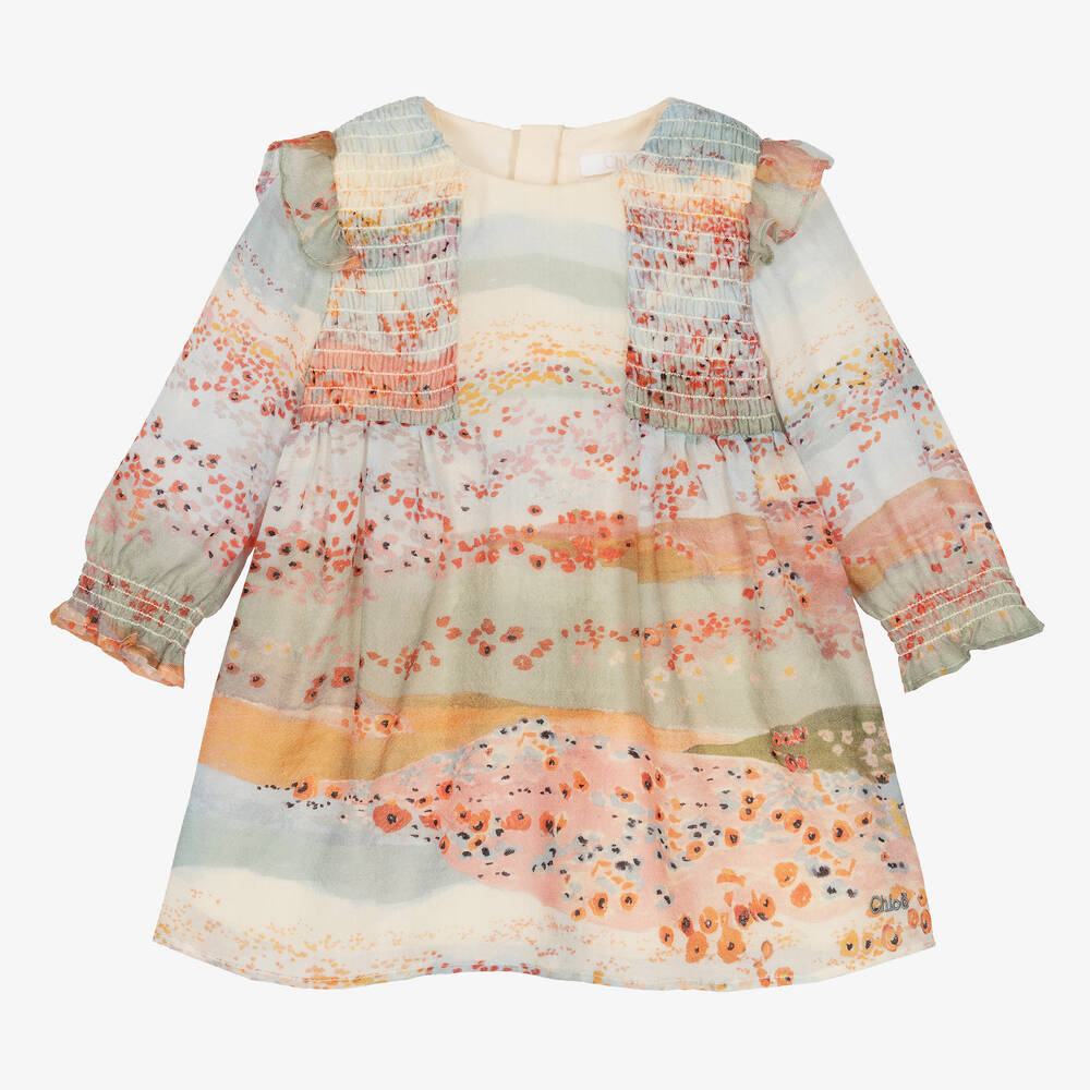 Chloé - Robe bleu et rose à coquelicots | Childrensalon