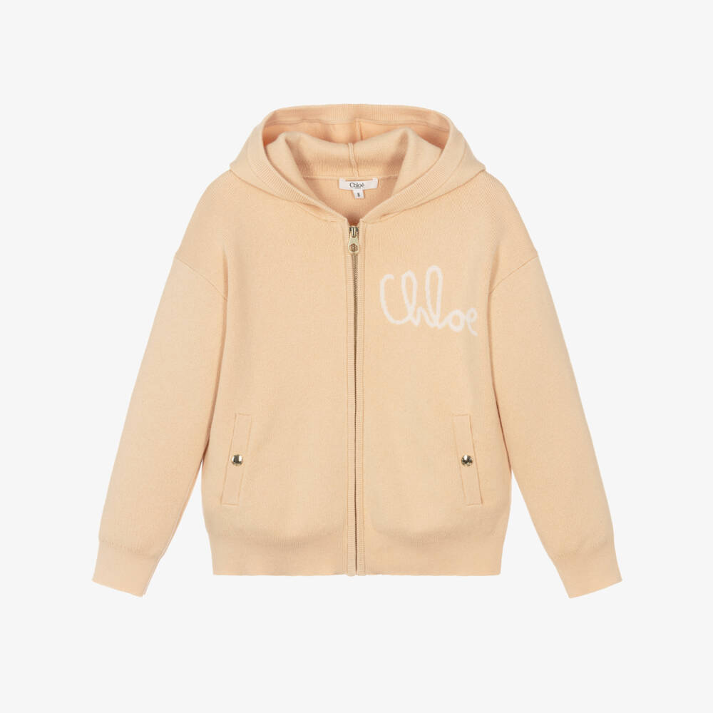 Chloé-بلوزة بنات قطنية محبوكة بسحاب بلون خوخي | Childrensalon Outlet