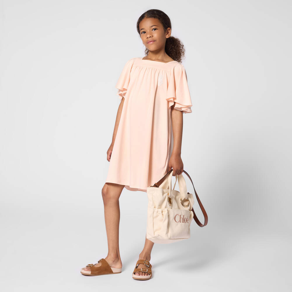 Chloé-Girls Peach Pink Cotton Jersey Dress | Childrensalon Outlet