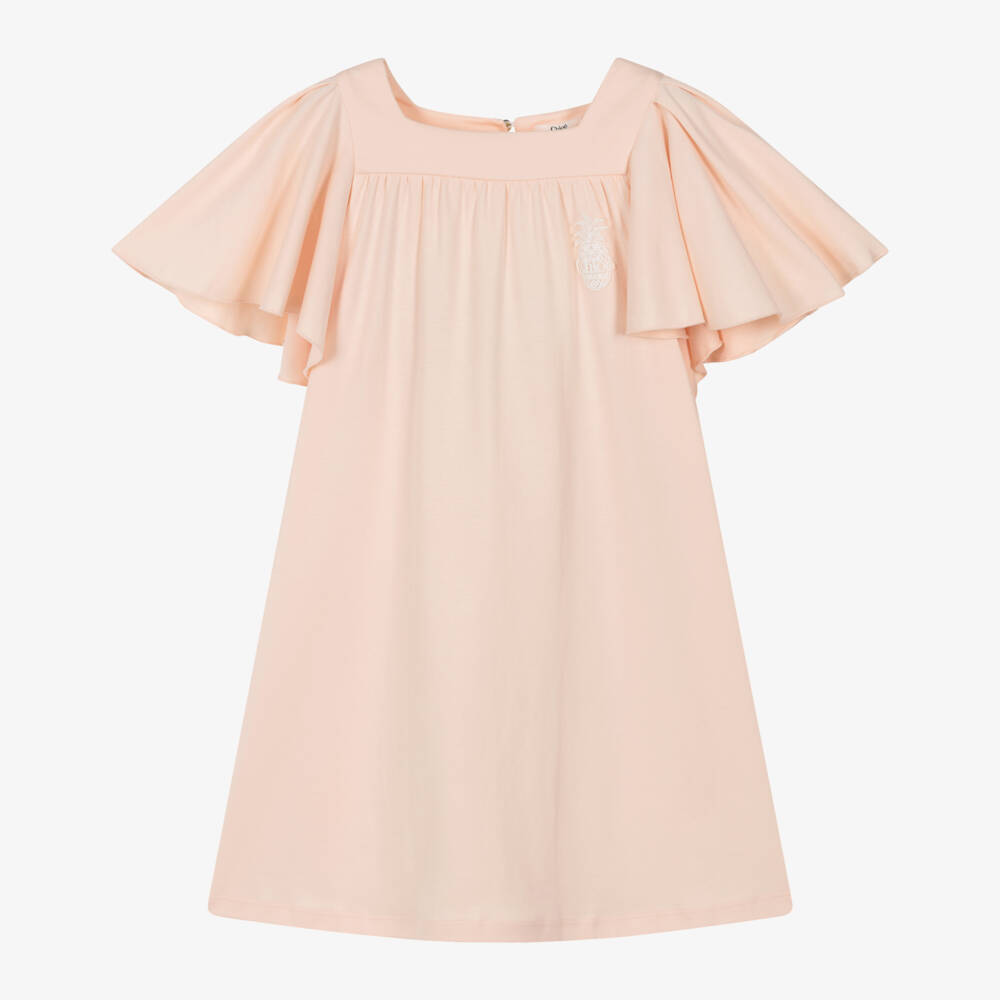Chloé-Girls Peach Pink Cotton Jersey Dress | Childrensalon Outlet