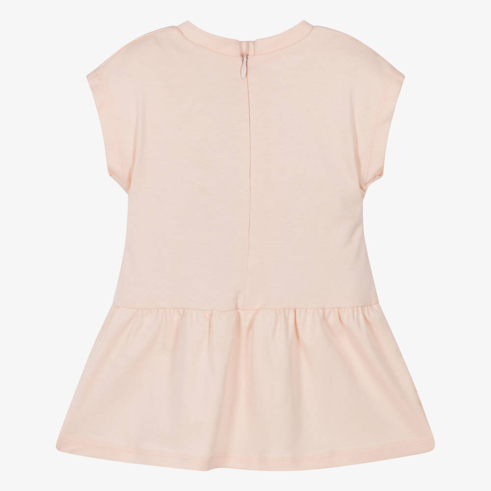 Chloé-Girls Peach Pink Cotton Jersey Dress with Logo | Childrensalon Outlet