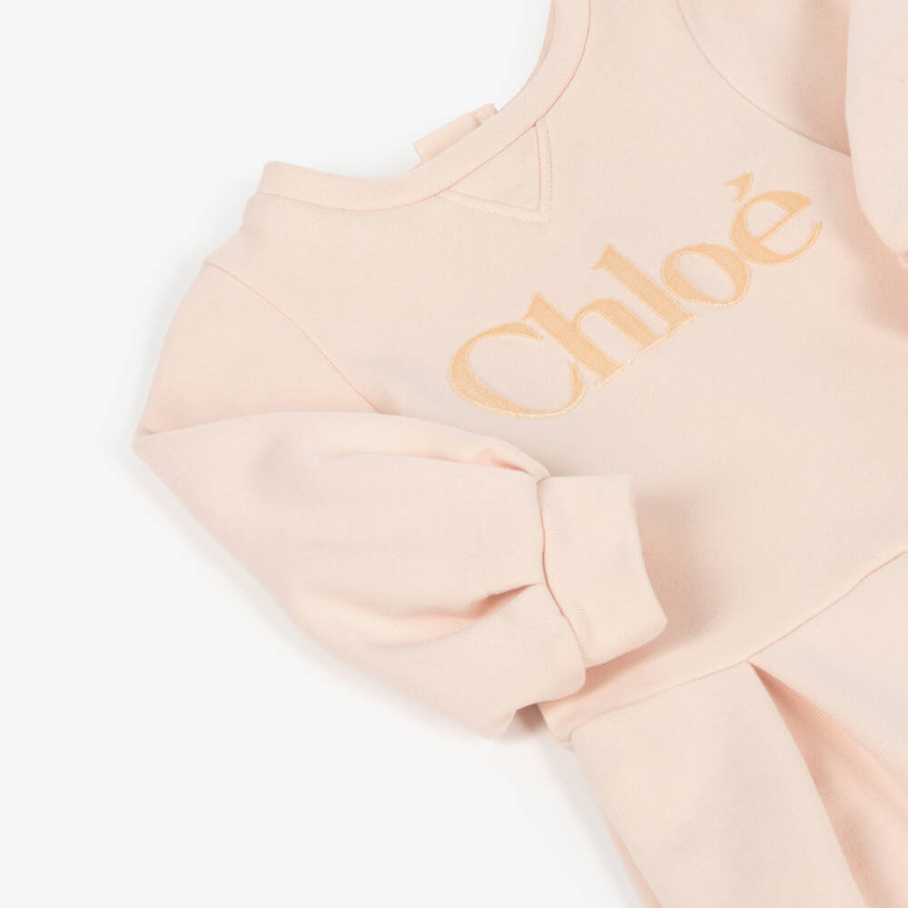Chloé-Girls Pink Appliqué Logo Cotton Jersey Dress | Childrensalon Outlet