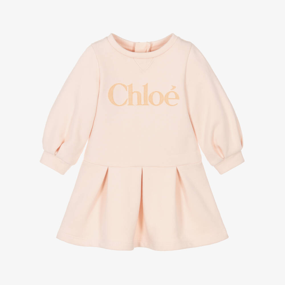 Chloé-Girls Pink Appliqué Logo Cotton Jersey Dress | Childrensalon Outlet