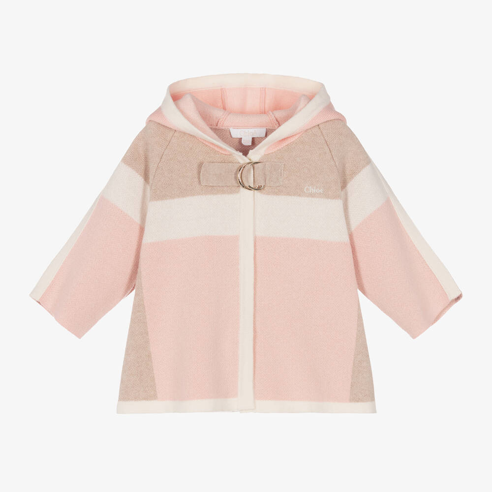 Chloé-Girls Pink & Beige Cotton Knit Cardigan | Childrensalon Outlet