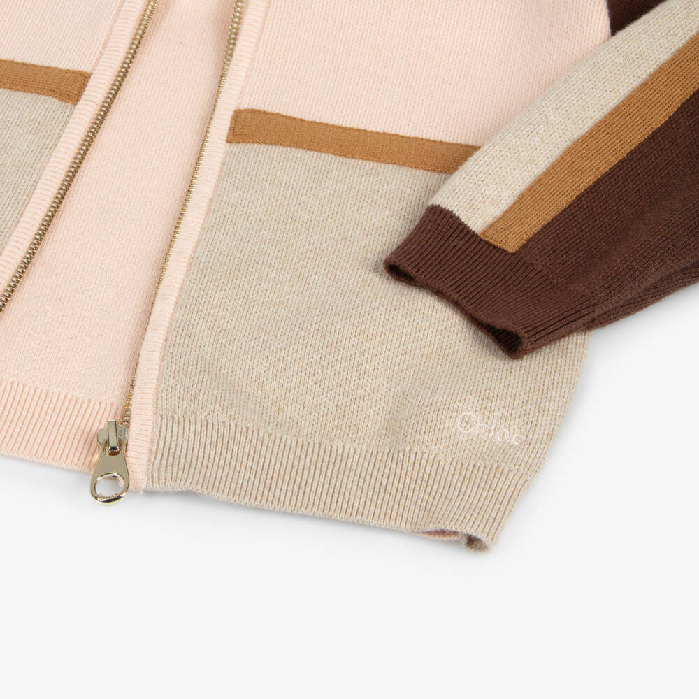 Chloé-توب بسحاب بهودي قطن لون بيج وزهري للبنات | Childrensalon Outlet