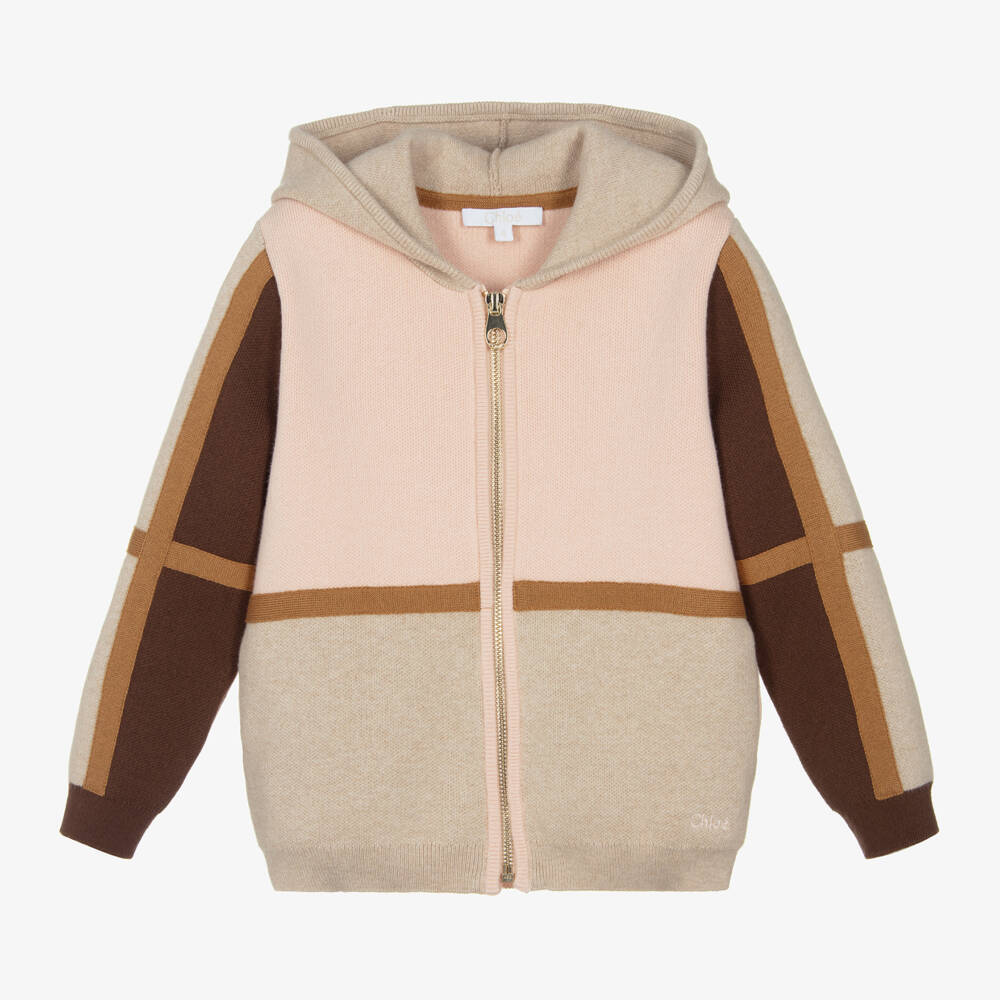 Chloé-Girls Pink & Beige Hooded Knit Top | Childrensalon Outlet