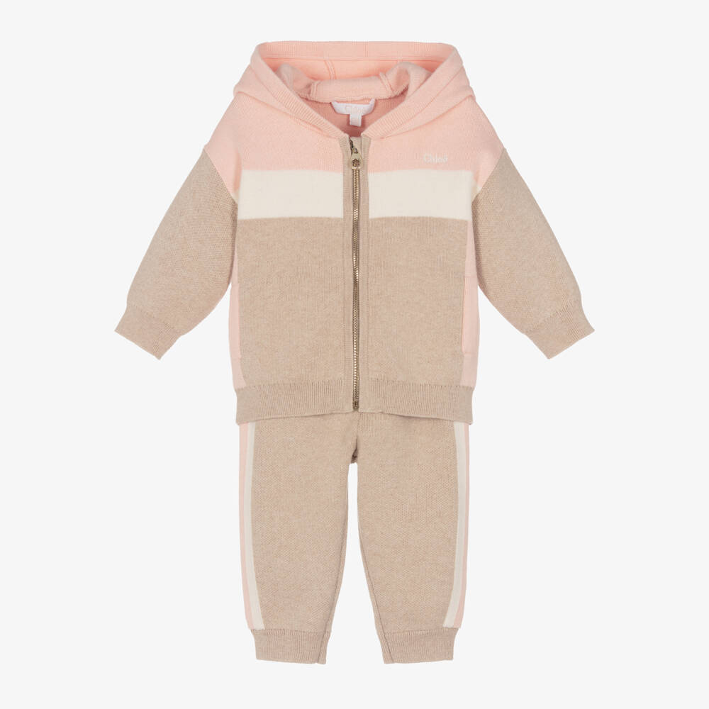 Chloé-Girls Pink & Beige Knit Set | Childrensalon Outlet