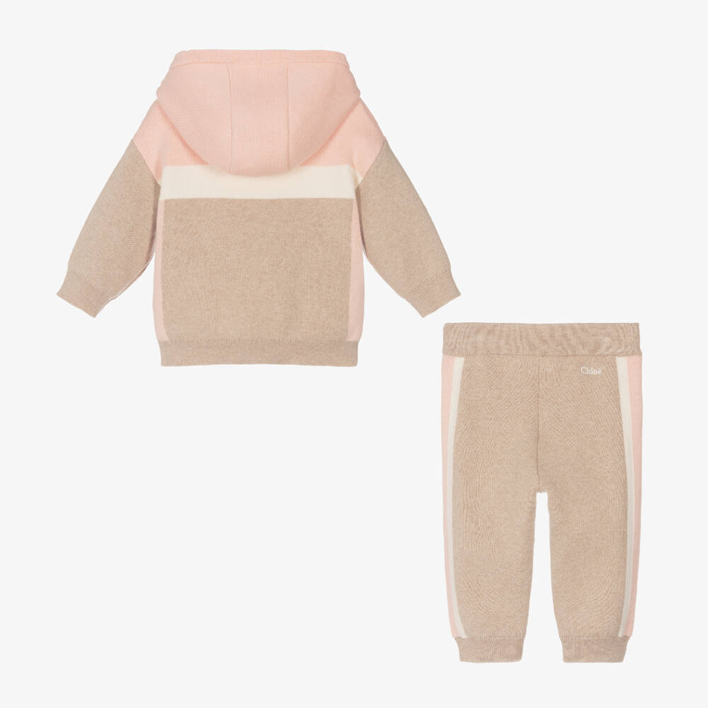 Chloé-Girls Pink & Beige Knit Set | Childrensalon Outlet