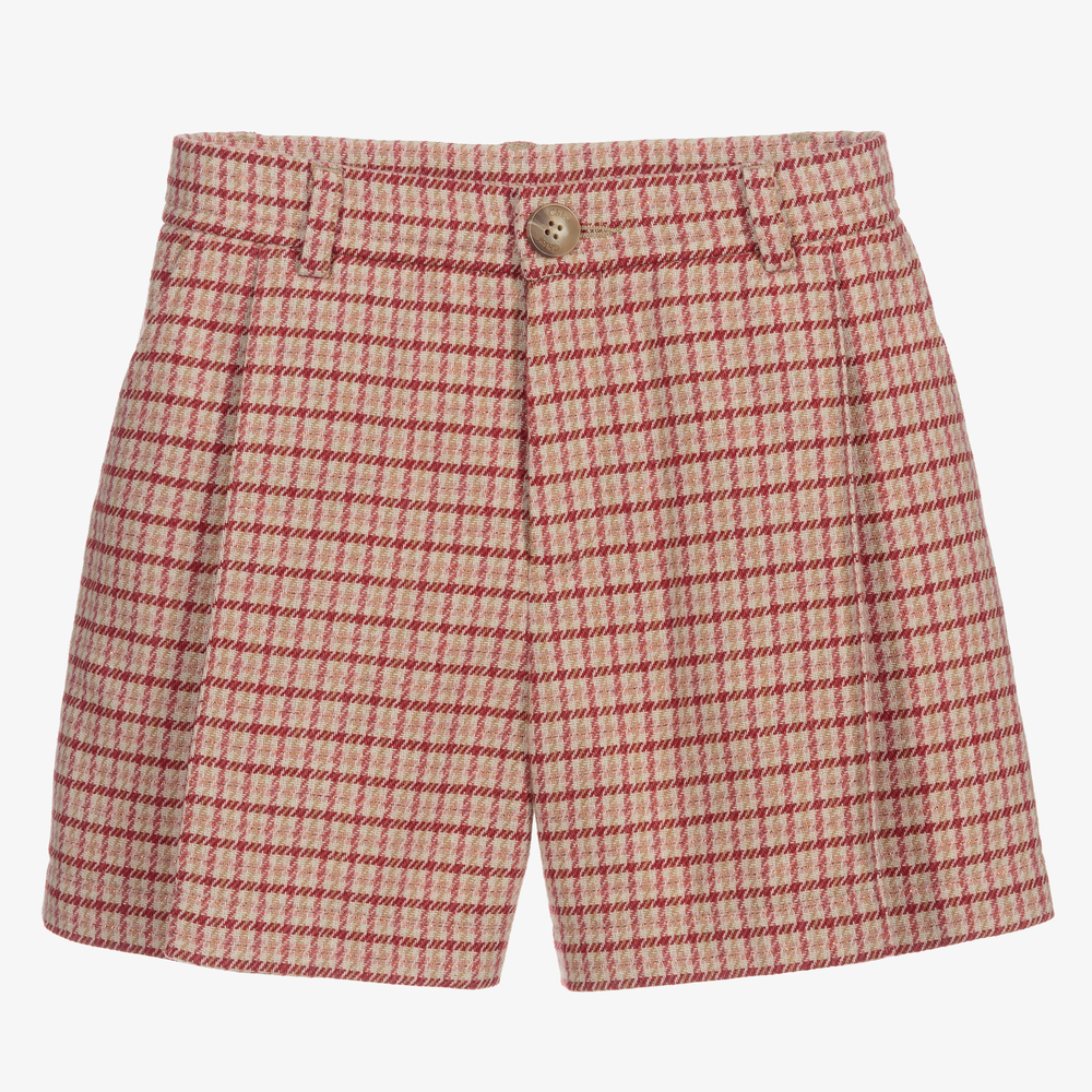Chloé-Girls Pink Check Wool Shorts | Childrensalon Outlet