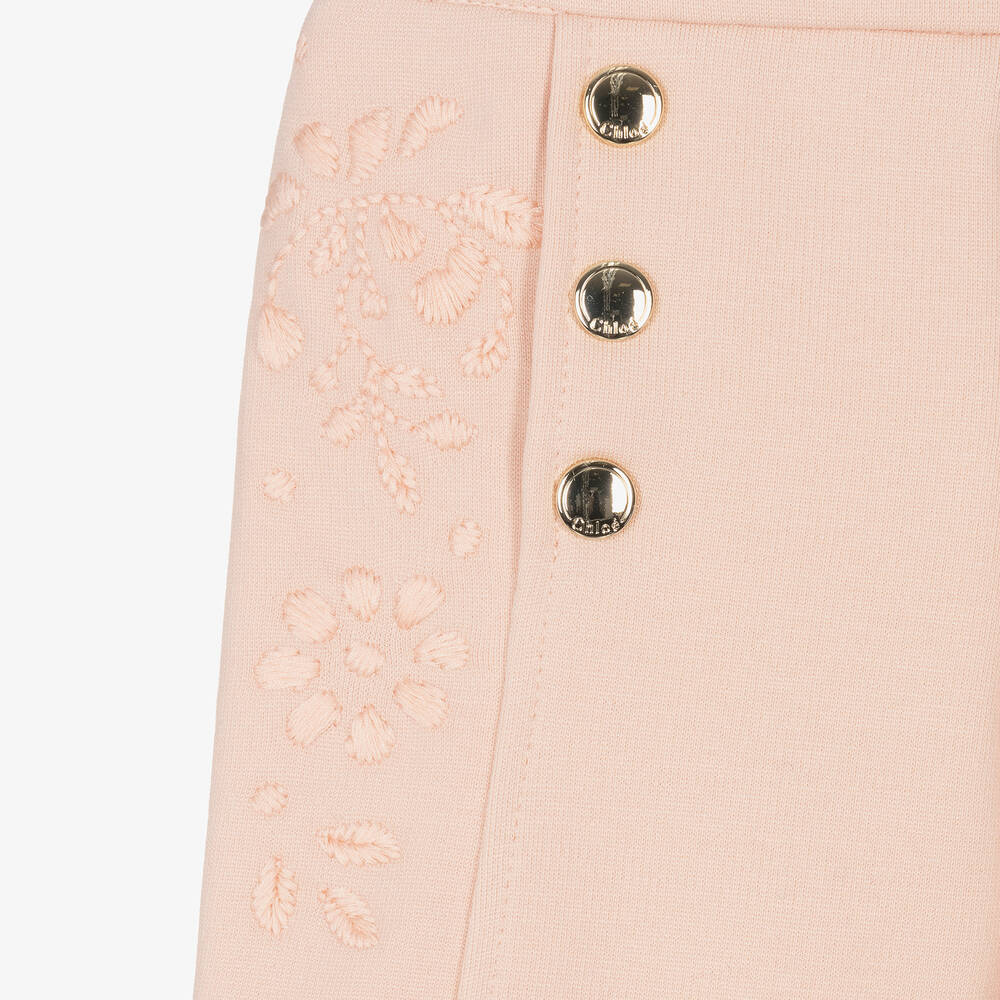Chloé-Розовые хлопковые брюки с вышивкой | Childrensalon Outlet