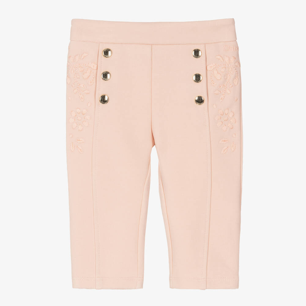 Chloé - Pantalon rose brodé en coton fille | Childrensalon