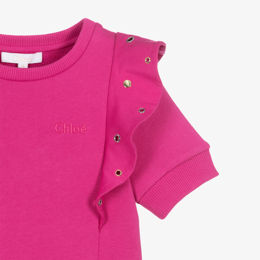 Chloé-Girls Pink Cotton Eyelet Dress | Childrensalon Outlet