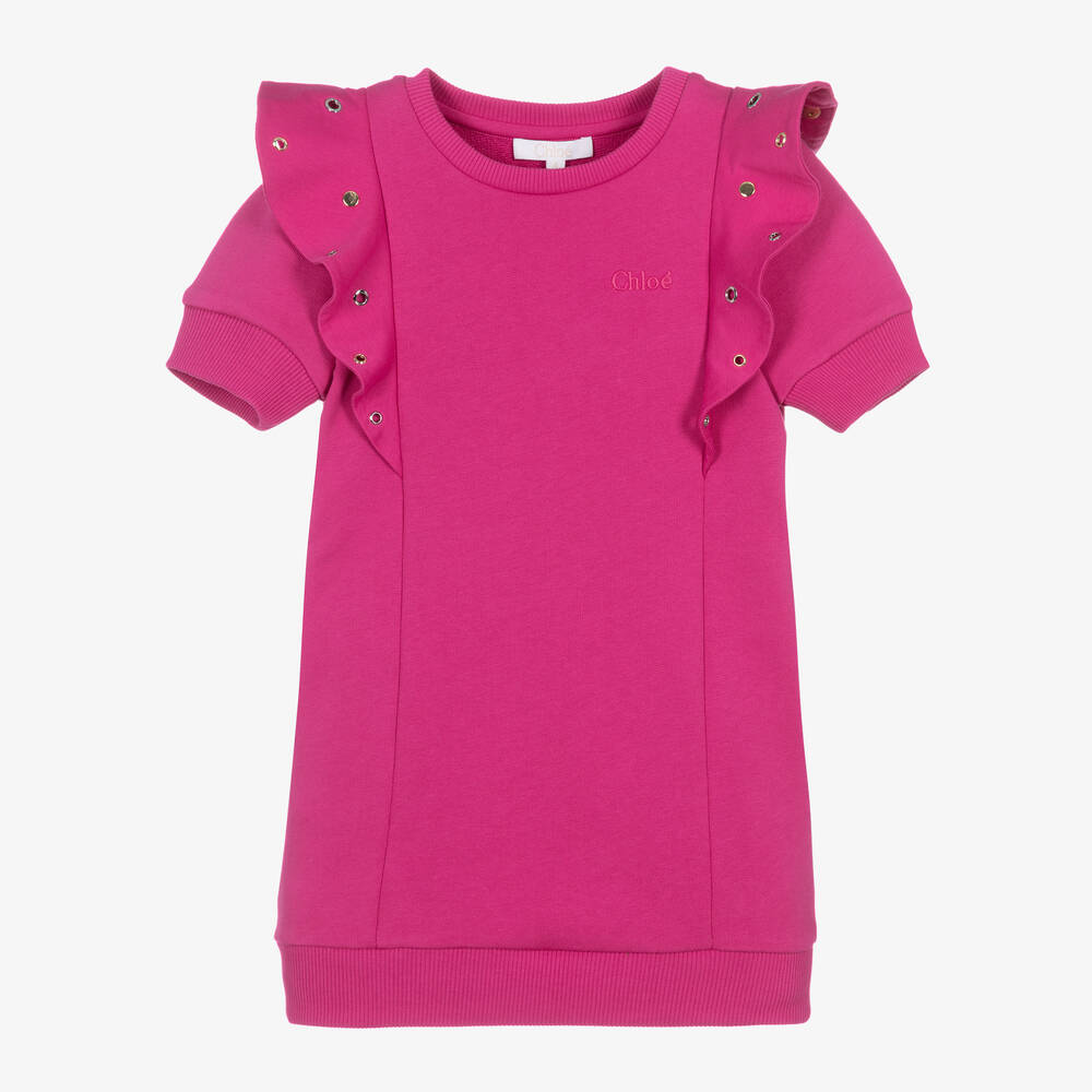 Chloé-Girls Pink Cotton Eyelet Dress | Childrensalon Outlet