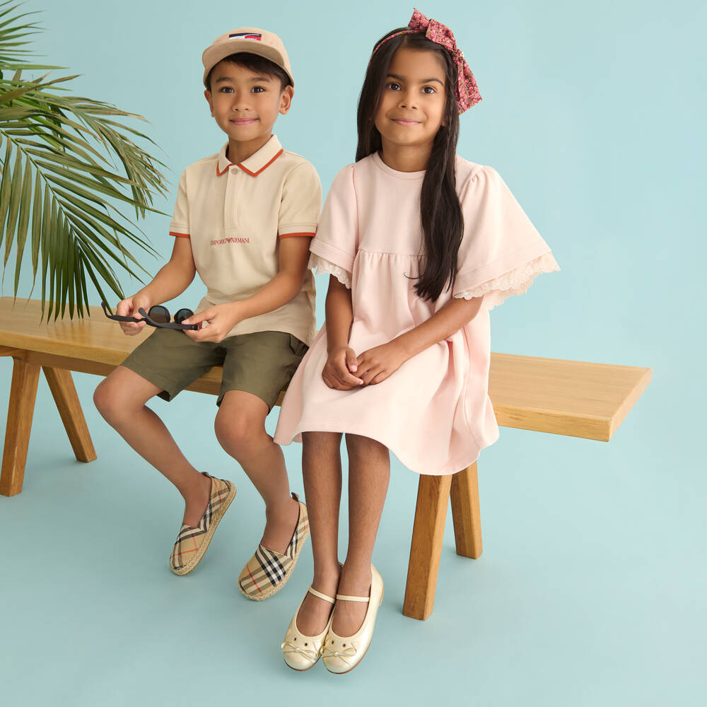 Chloé-فستان بناتي وردي بأكمام كشكش من القطن | Childrensalon Outlet