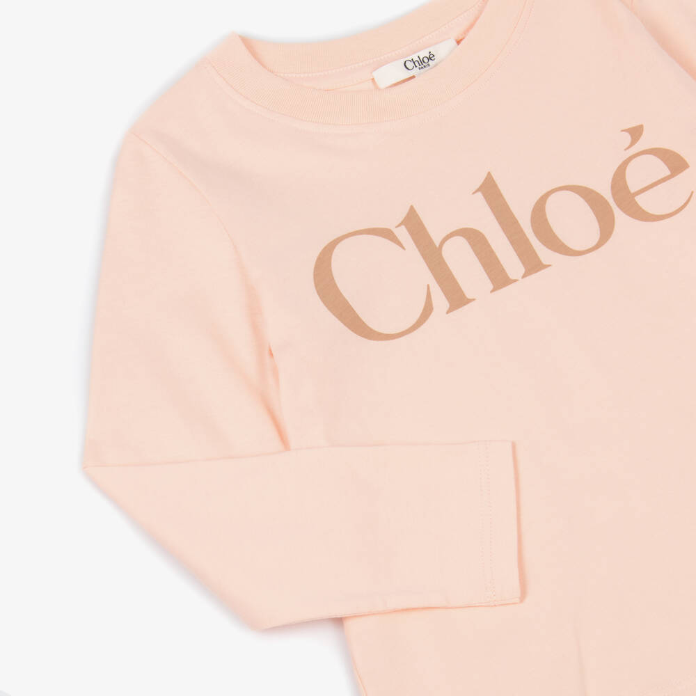 Chloé-Girls Pink Cotton Jersey Long-Sleeved Top | Childrensalon Outlet