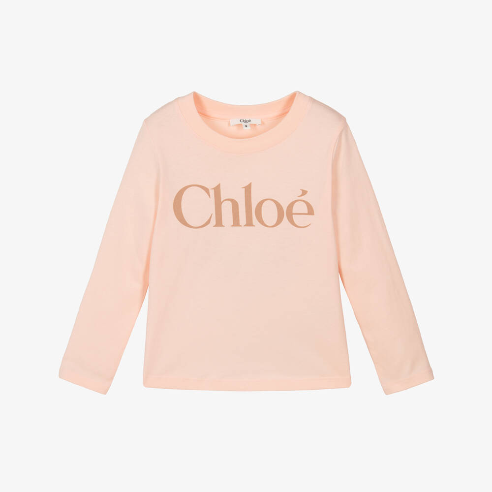 Chloé-Girls Pink Cotton Jersey Long-Sleeved Top | Childrensalon Outlet