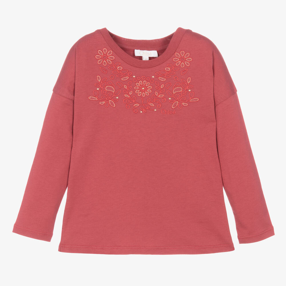 Chloé - Girls Pink Cotton Jersey Top | Childrensalon