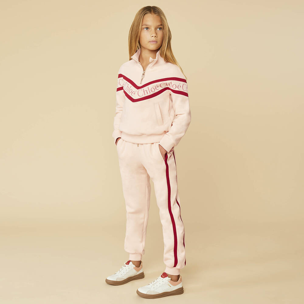 Chloé-Girls Pink Cotton Joggers | Childrensalon Outlet
