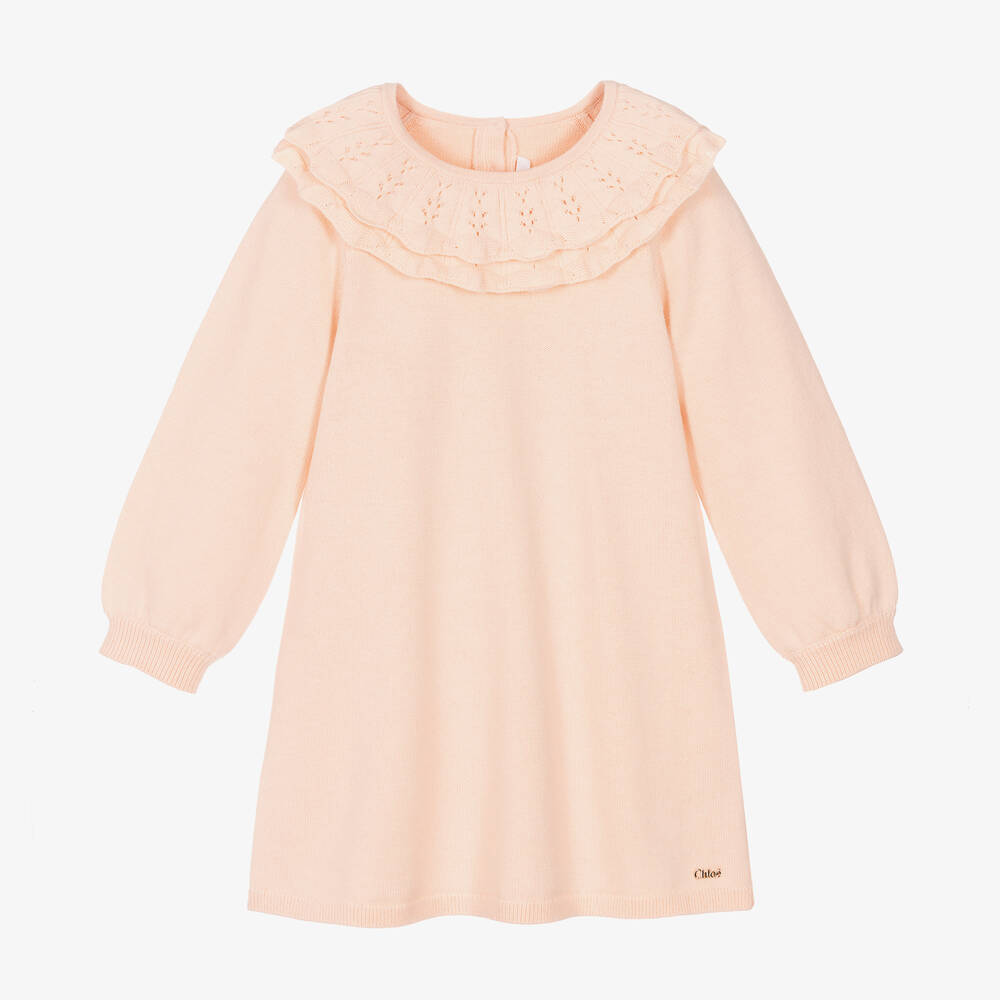 Chloé - Girls Pink Cotton Knit Dress | Childrensalon