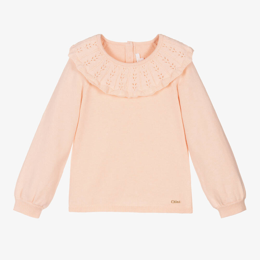 Chloé - Girls Pink Cotton Knit Sweater | Childrensalon