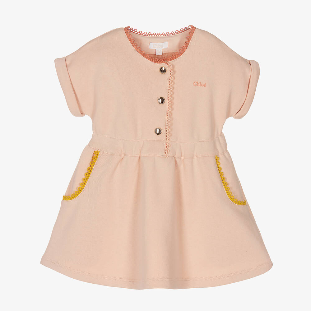 Chloé - Girls Pink Cotton Logo Dress | Childrensalon