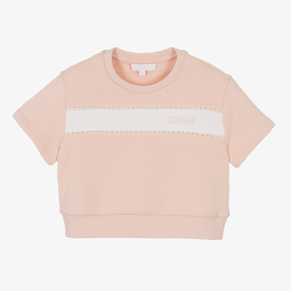 Chloé - Sweat rose en coton fille | Childrensalon