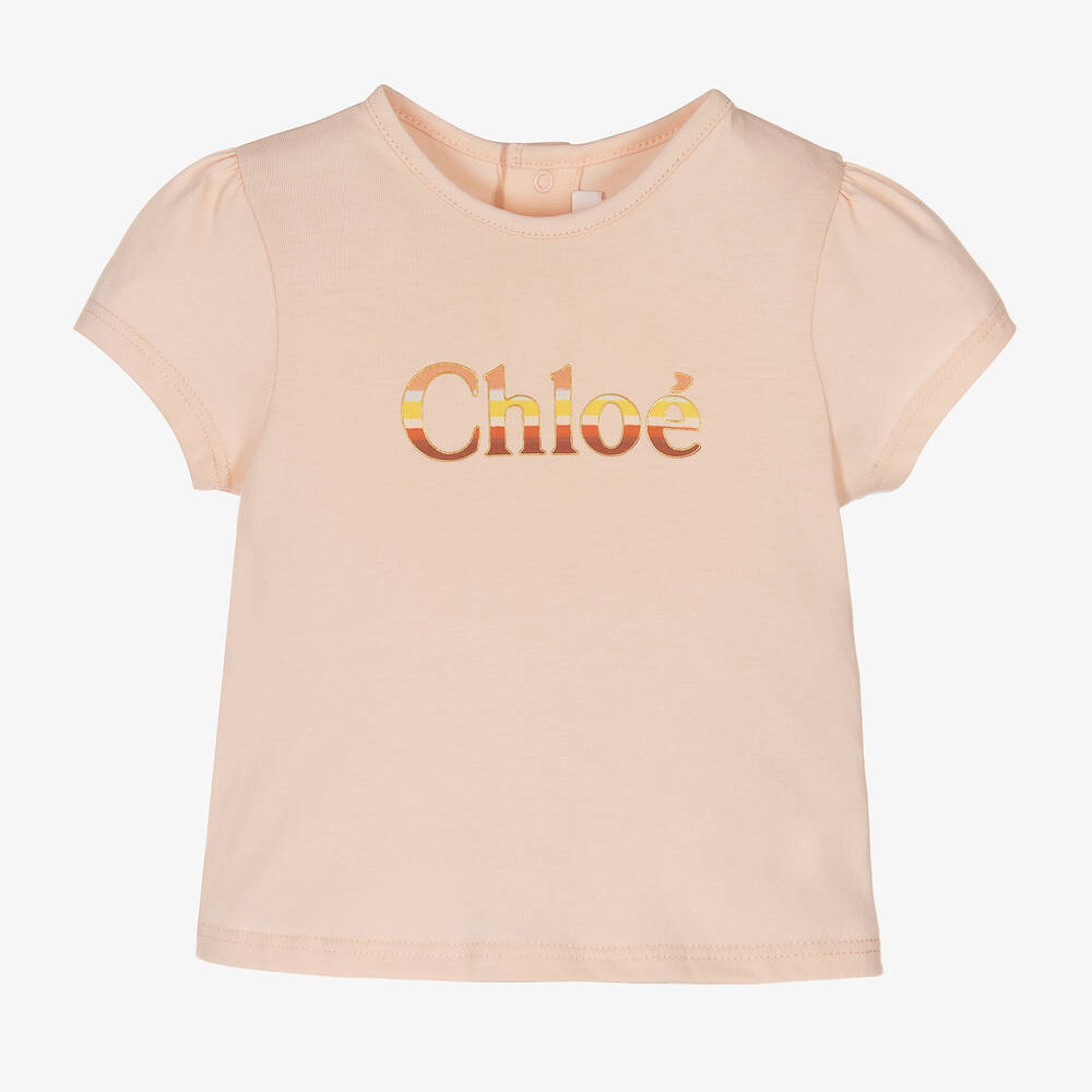 Chloé - Girls Pink Cotton Logo T-Shirt | Childrensalon