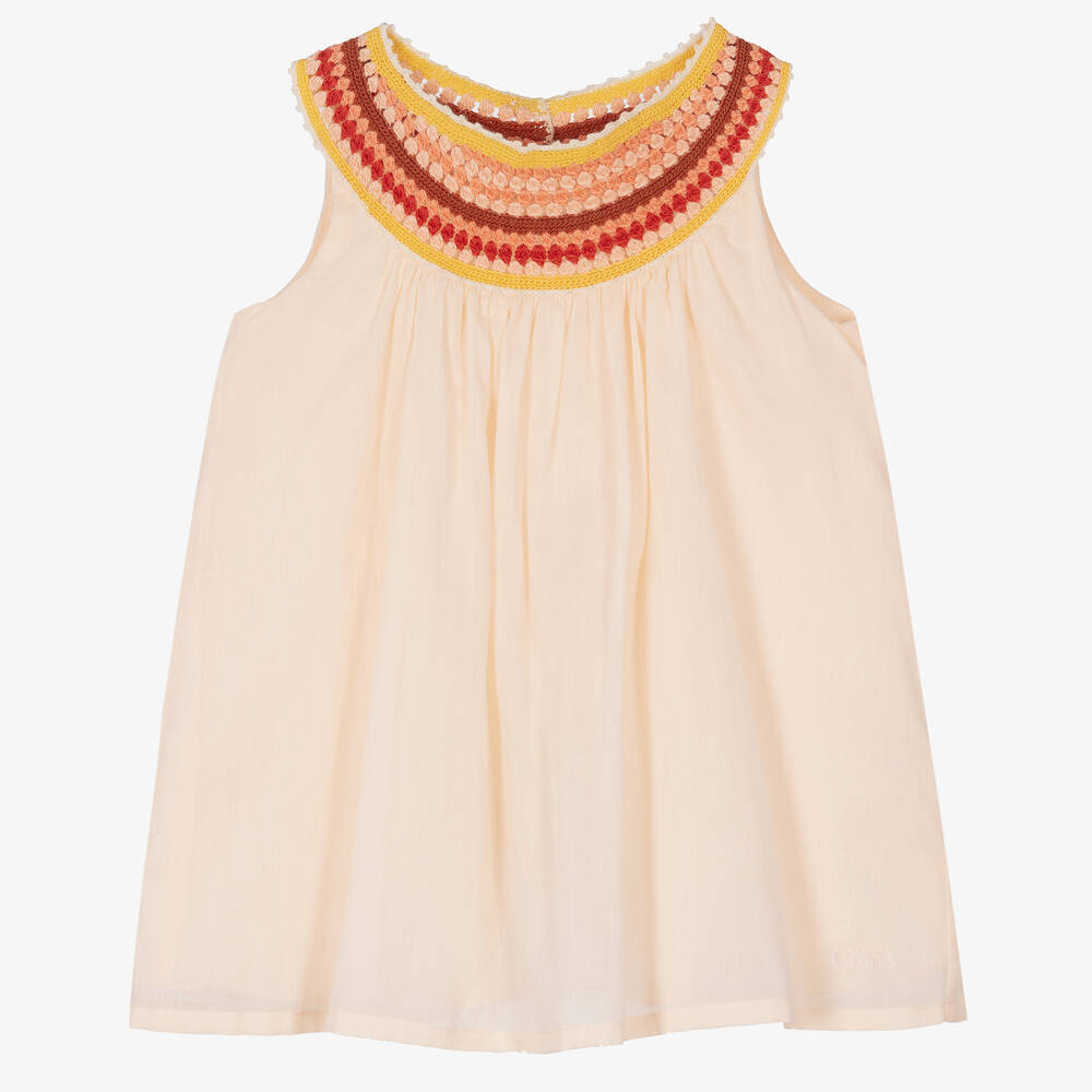 Chloé - Robe rose en macramé de coton fille | Childrensalon
