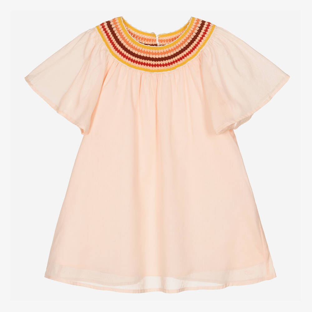 Chloé - Robe rose en macramé de coton fille | Childrensalon