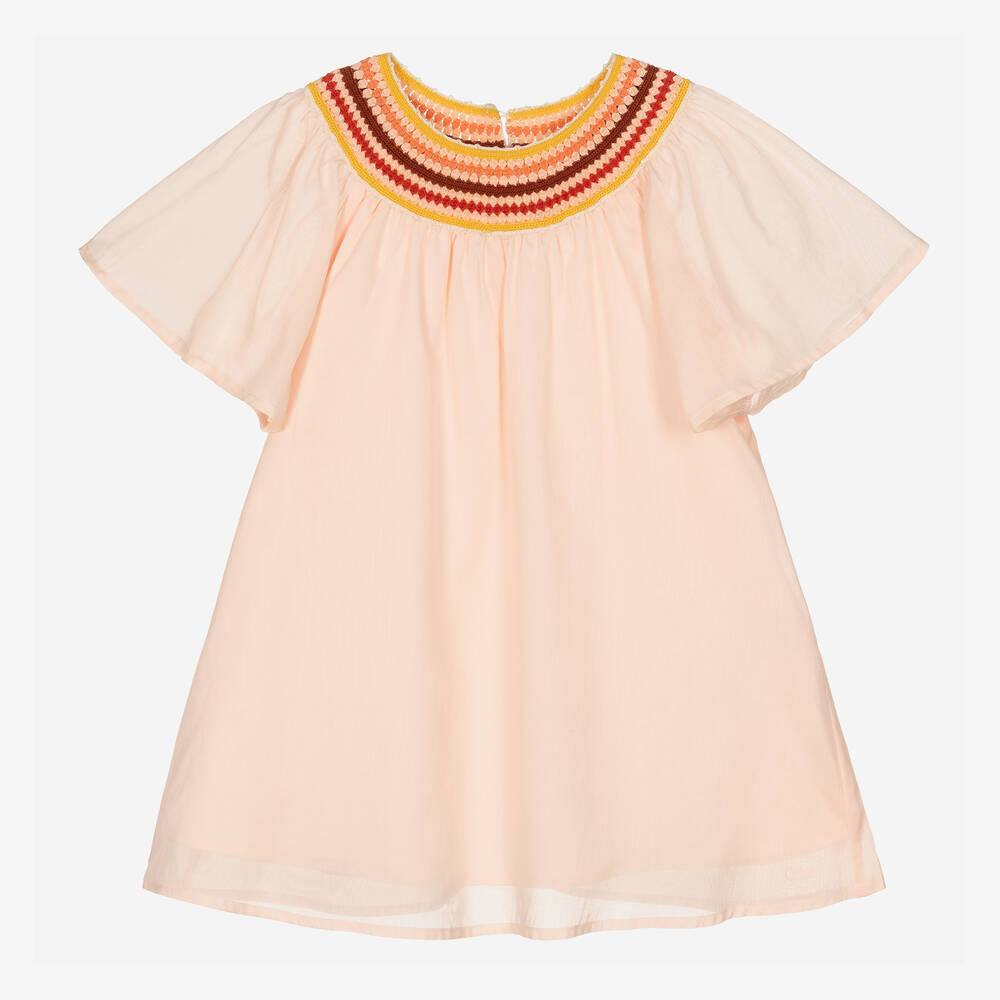 Chloé-Girls Pink Cotton Macramé Dress | Childrensalon Outlet