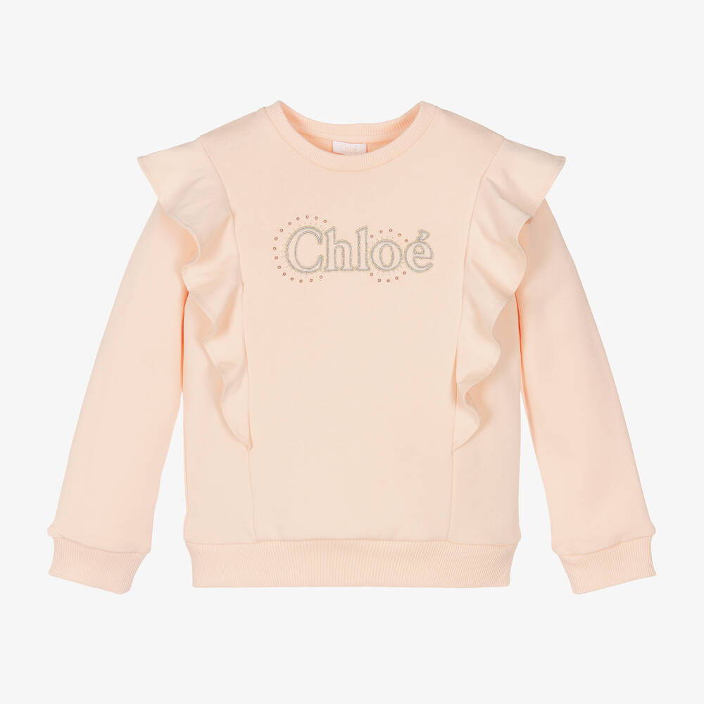 Chloé-Girls Pink Cotton Ruffle Sweatshirt | Childrensalon Outlet