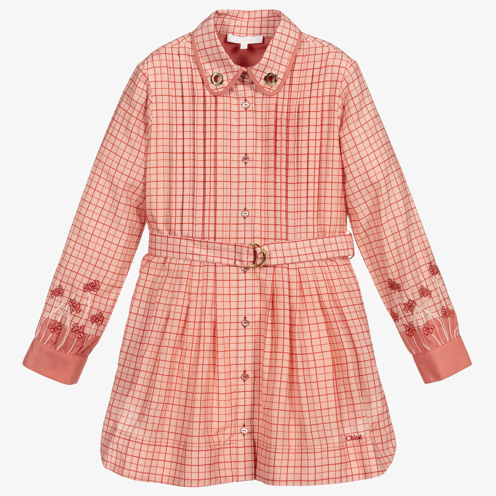 Chloé - Girls Pink Cotton Shirt Dress | Childrensalon