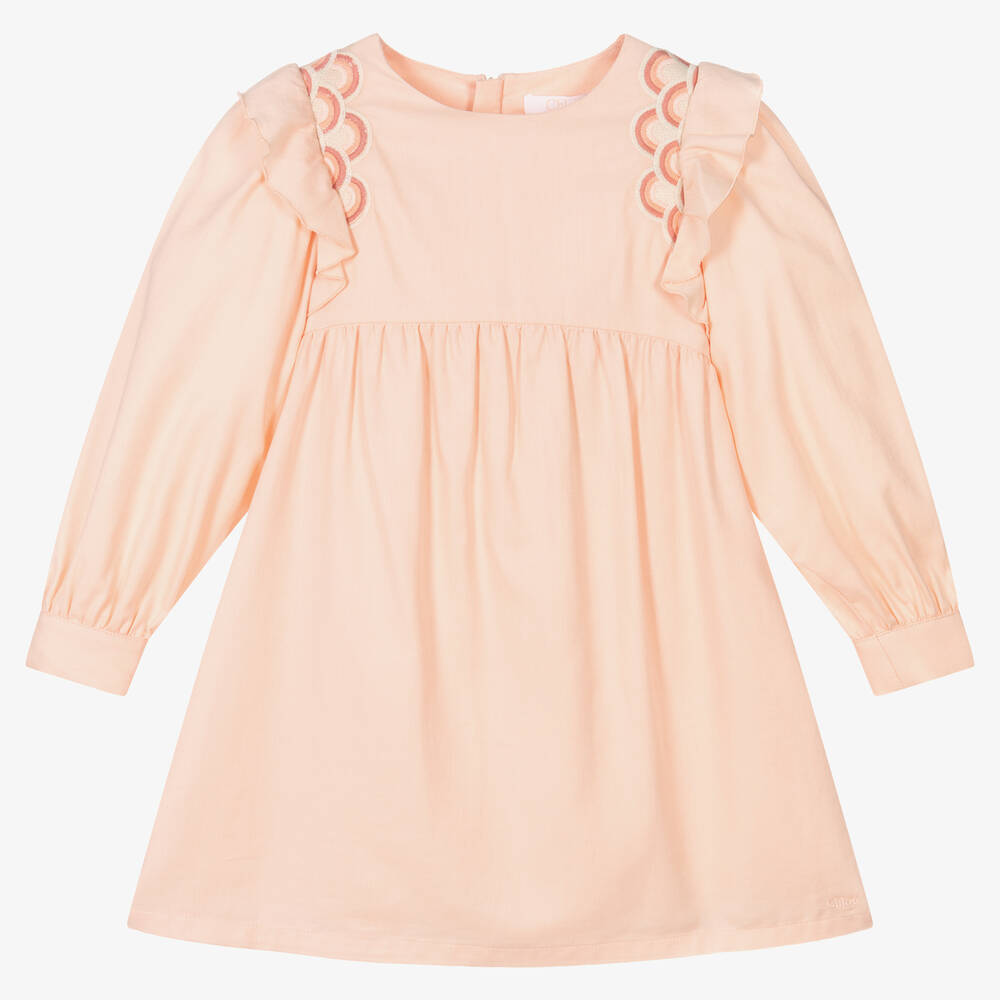Chloé - Girls Pink Cotton Twill Dress | Childrensalon