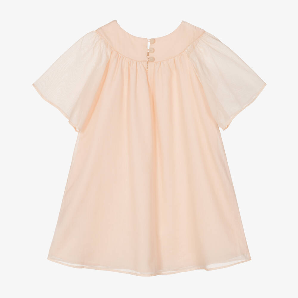 Chloé-فستان قطن فوال وكروشيه لون زهري | Childrensalon Outlet