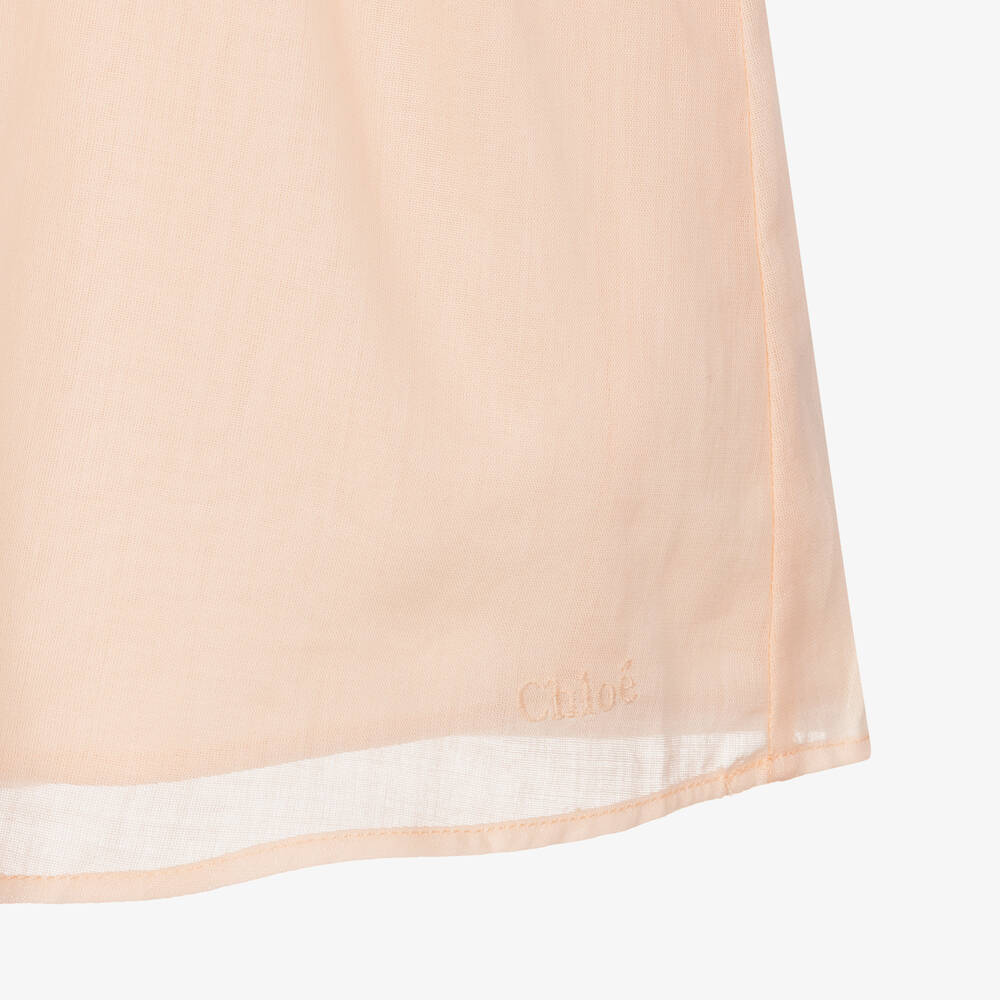 Chloé-فستان قطن فوال وكروشيه لون زهري | Childrensalon Outlet