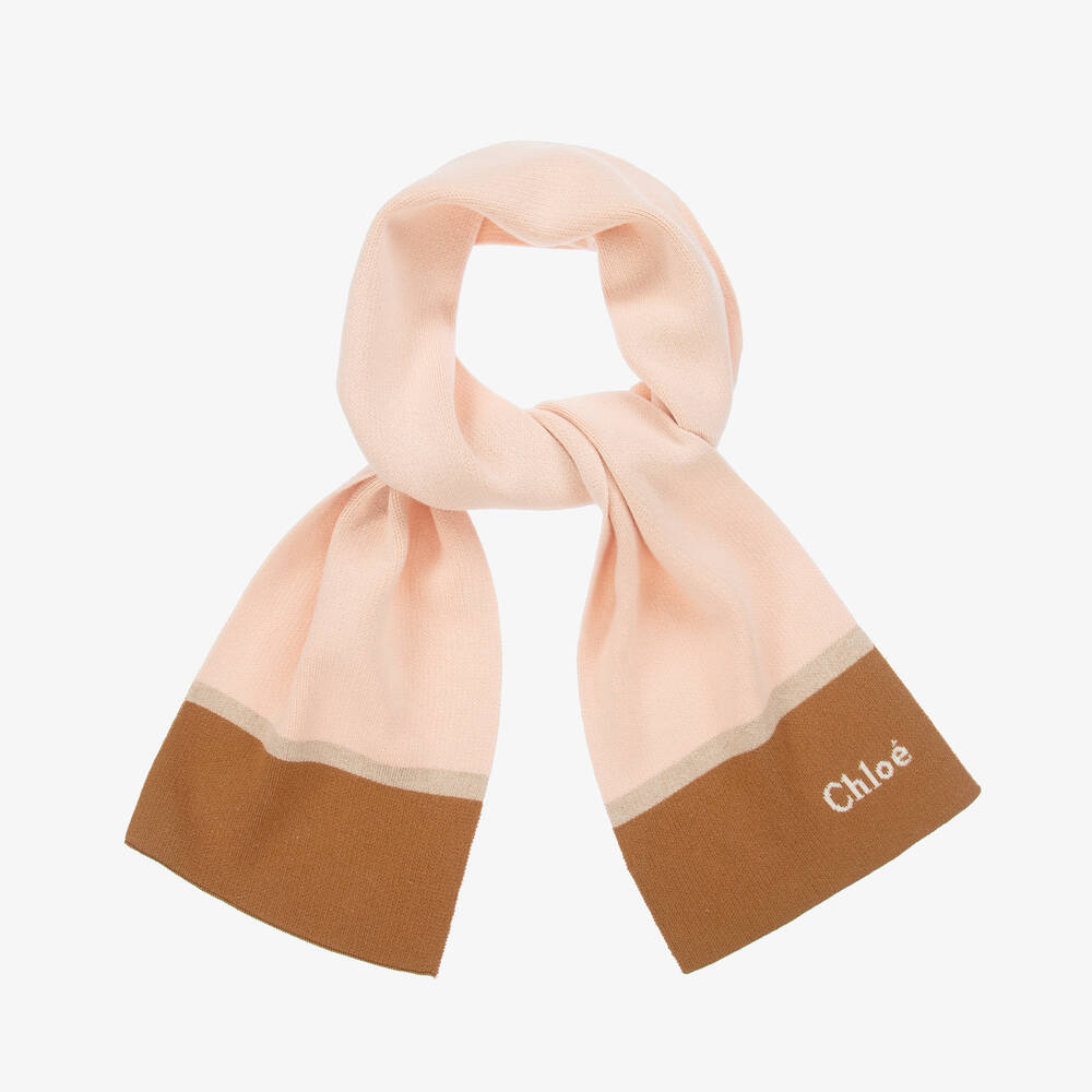 Chloé-Girls Pink Cotton & Wool Knit Scarf | Childrensalon Outlet
