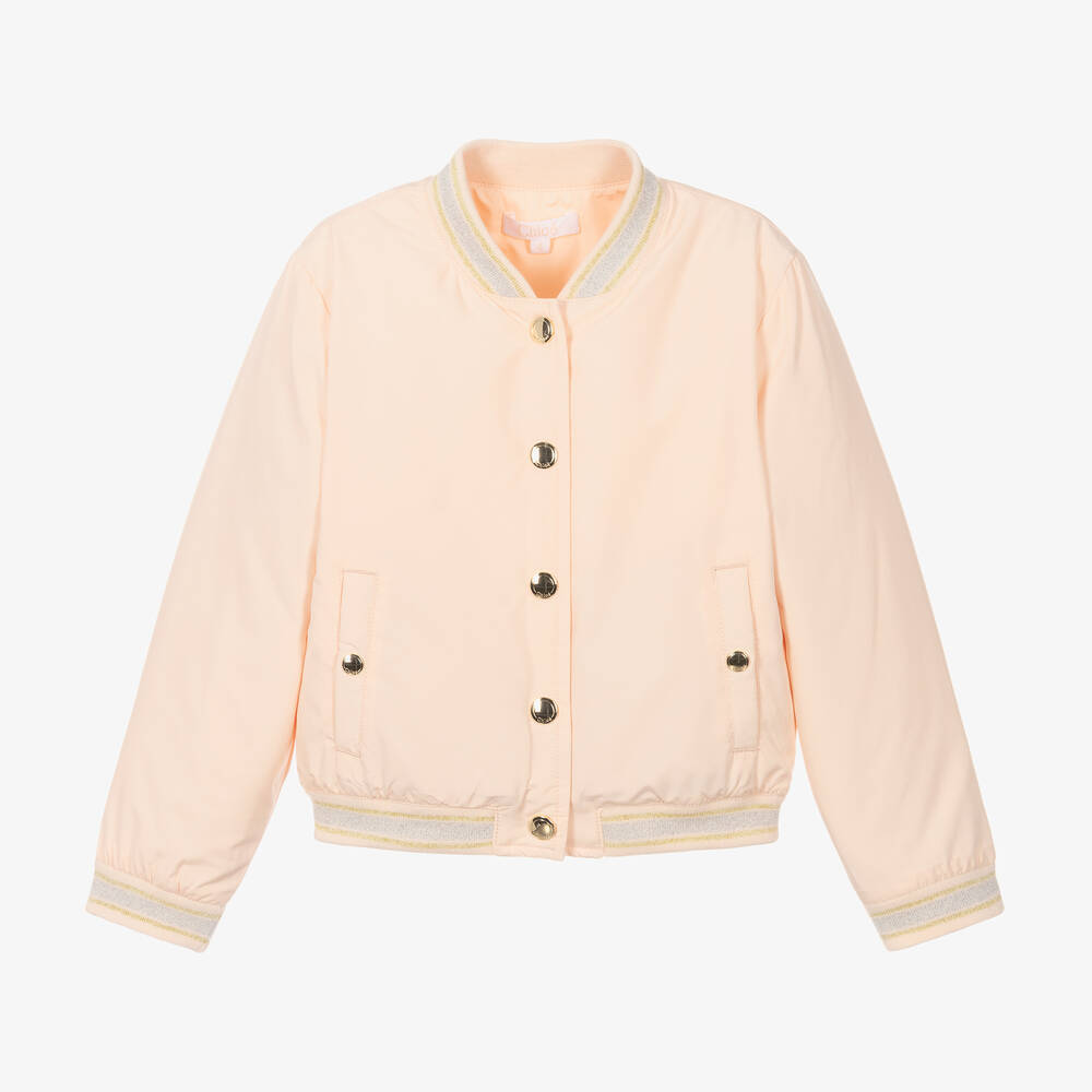 Girls Pink Embroidered Bomber Jacket