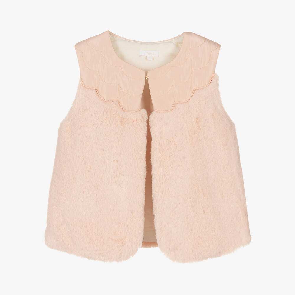 Chloé - Girls Pink Faux Fur Gilet | Childrensalon