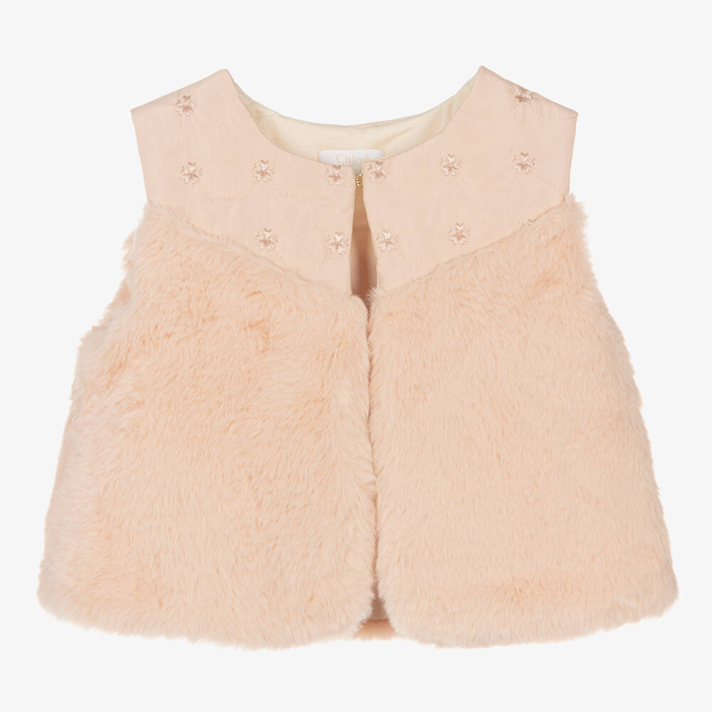 Chloé - Girls Pink Faux Fur Gilet | Childrensalon
