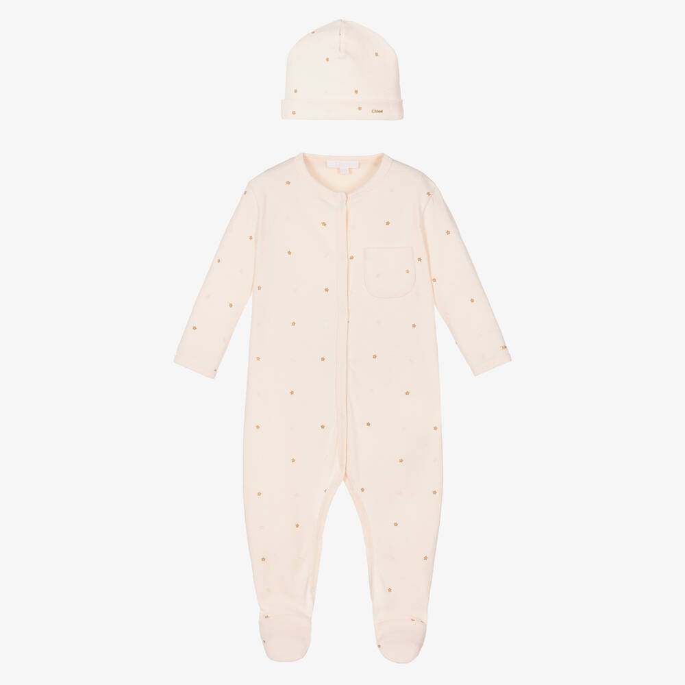 Chloé-Розовый комбинезон и шапочка в цветочек | Childrensalon Outlet