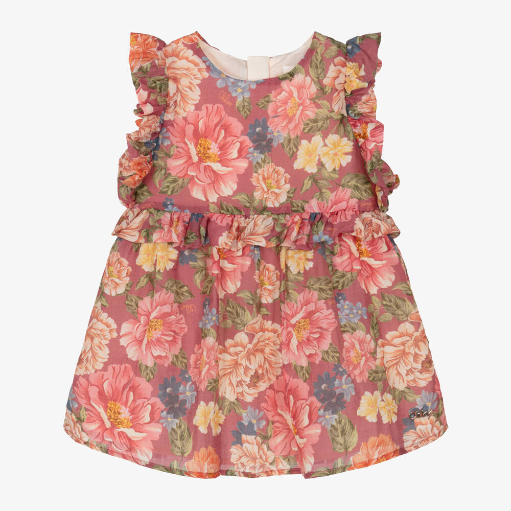 Chloé-Girls Pink Floral Cotton & Silk Dress | Childrensalon Outlet